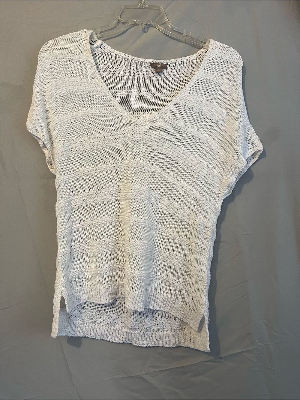 J. Jill Open Knit V-Neck Summer-weight Sweater in Bright White